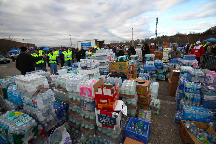 Hurricane Sandy relief with donations for disaster victims