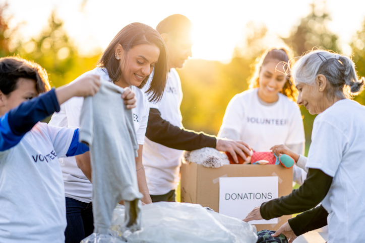 Group of volunteers collecting donations